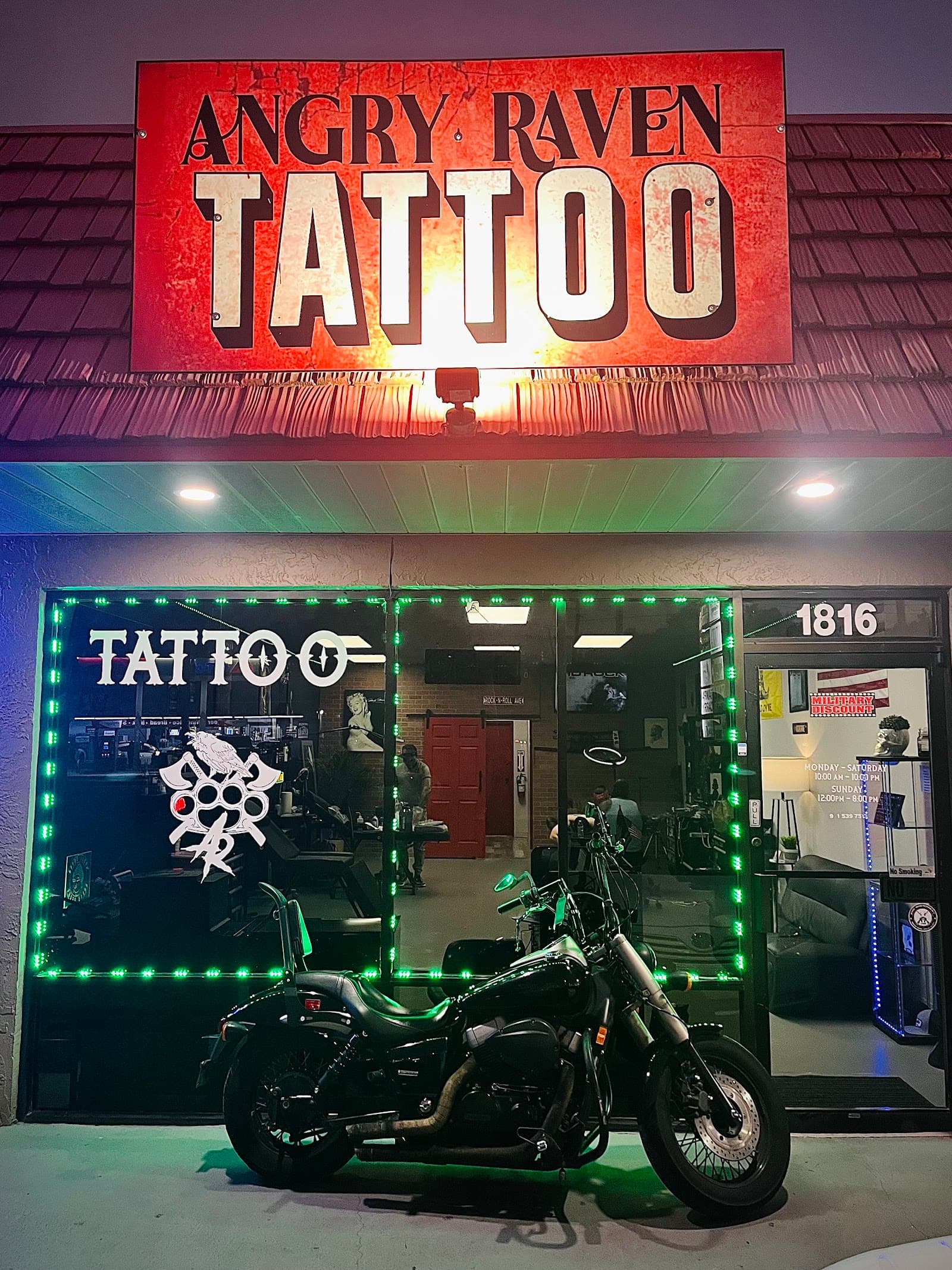 Angry Raven Tattoo storefront on W Waters Ave, Tampa