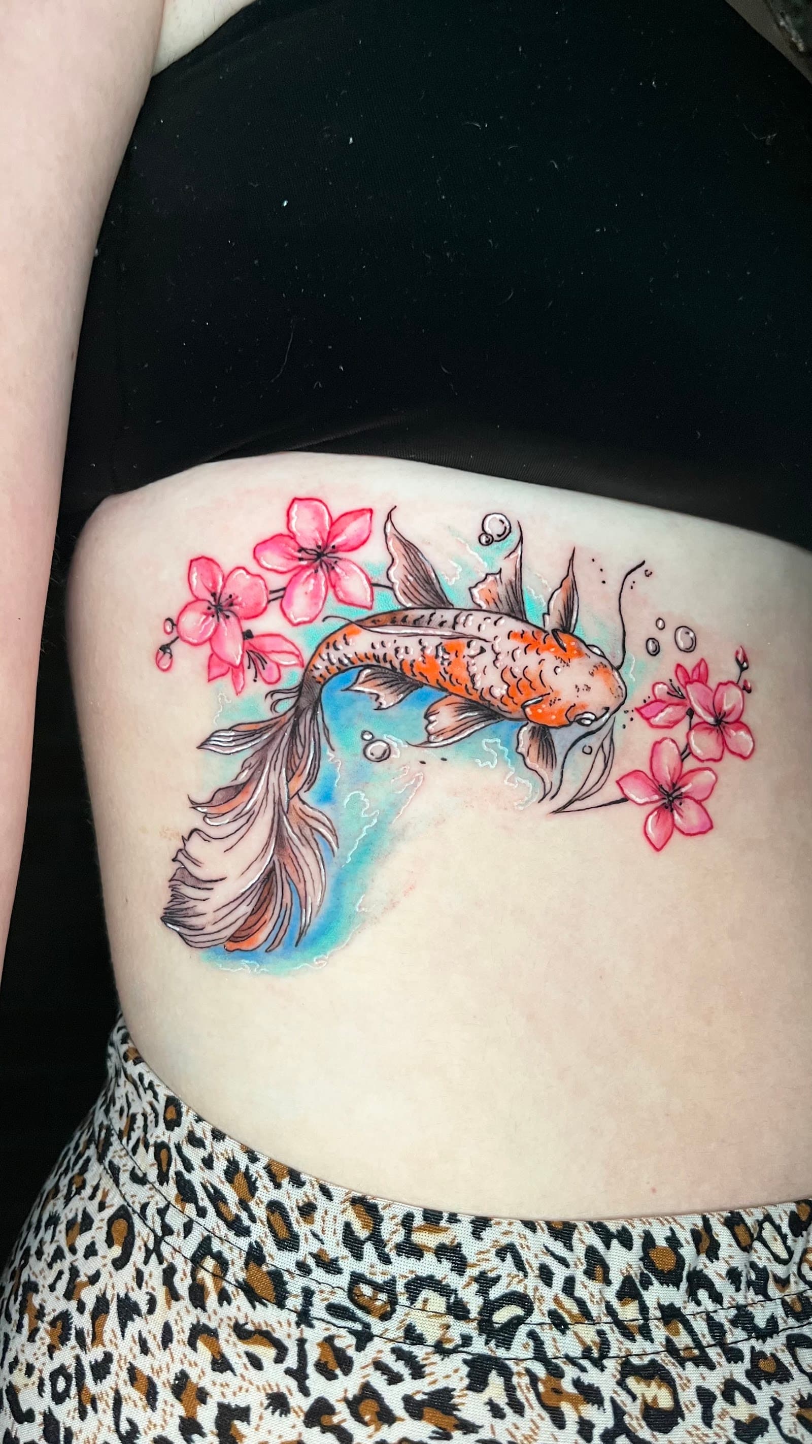 Color koi and cherry blossom rib piece
