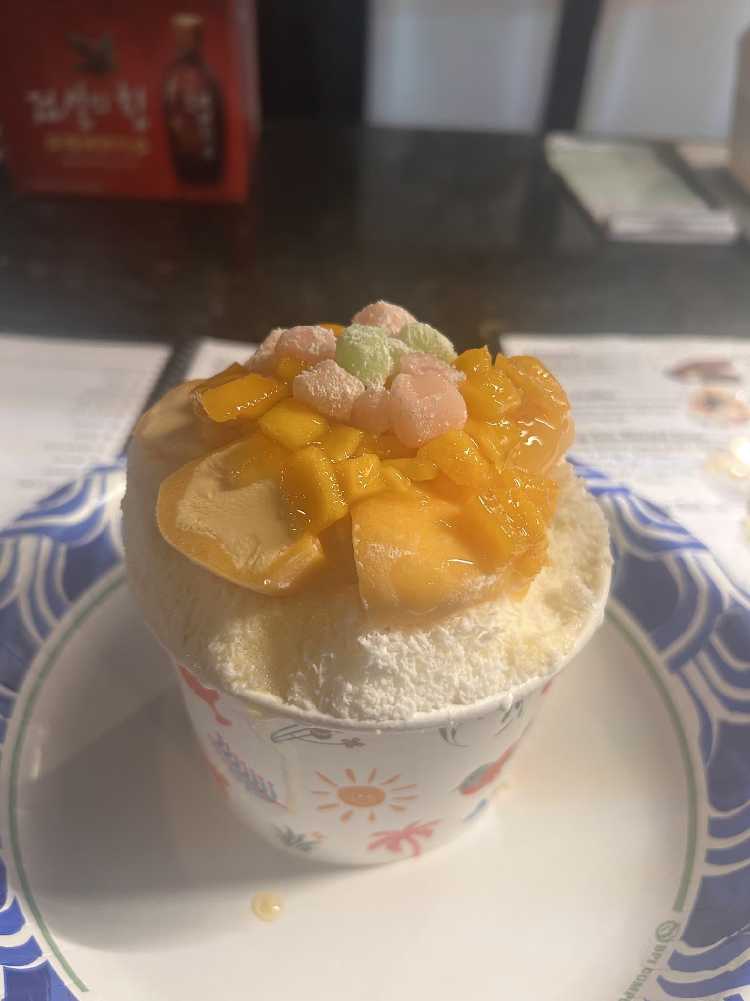 Mango bingsoo topped with mochi at K Dessert Cafe