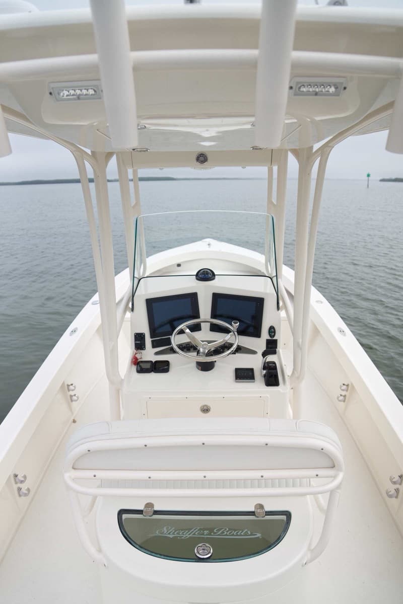 A completed Sheaffer center console on the water