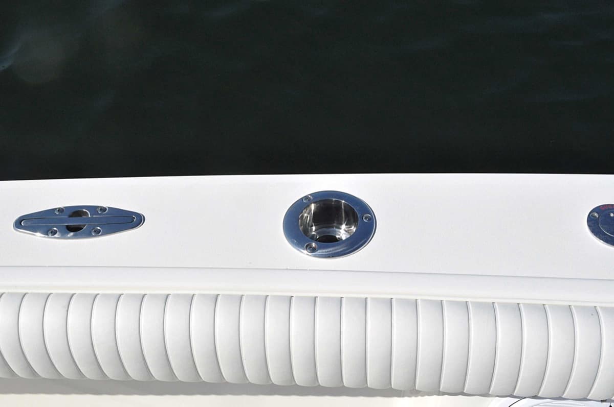 Marine-grade stainless deck hardware on a Sheaffer boat