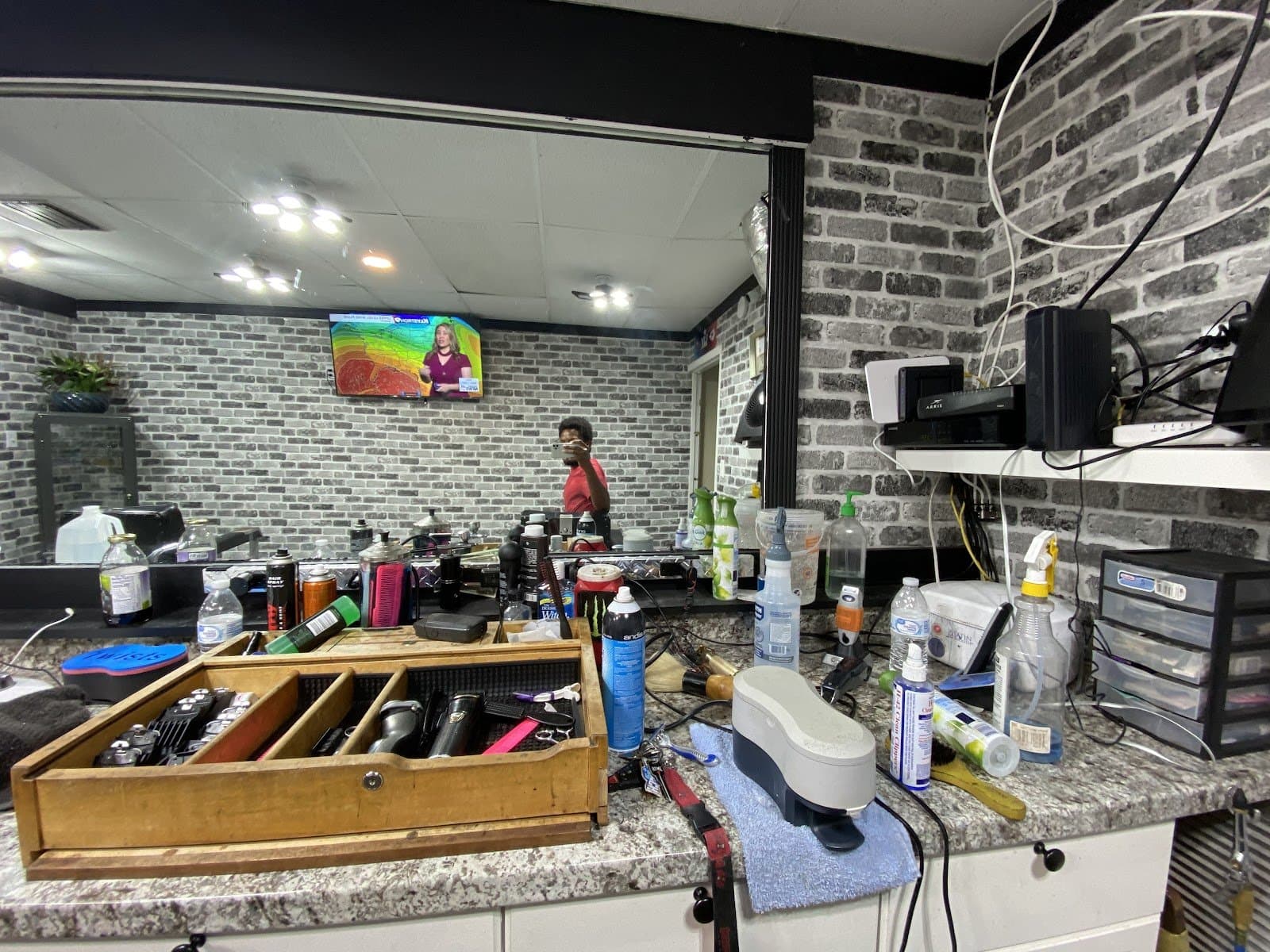 Barber workstation with clippers and tools